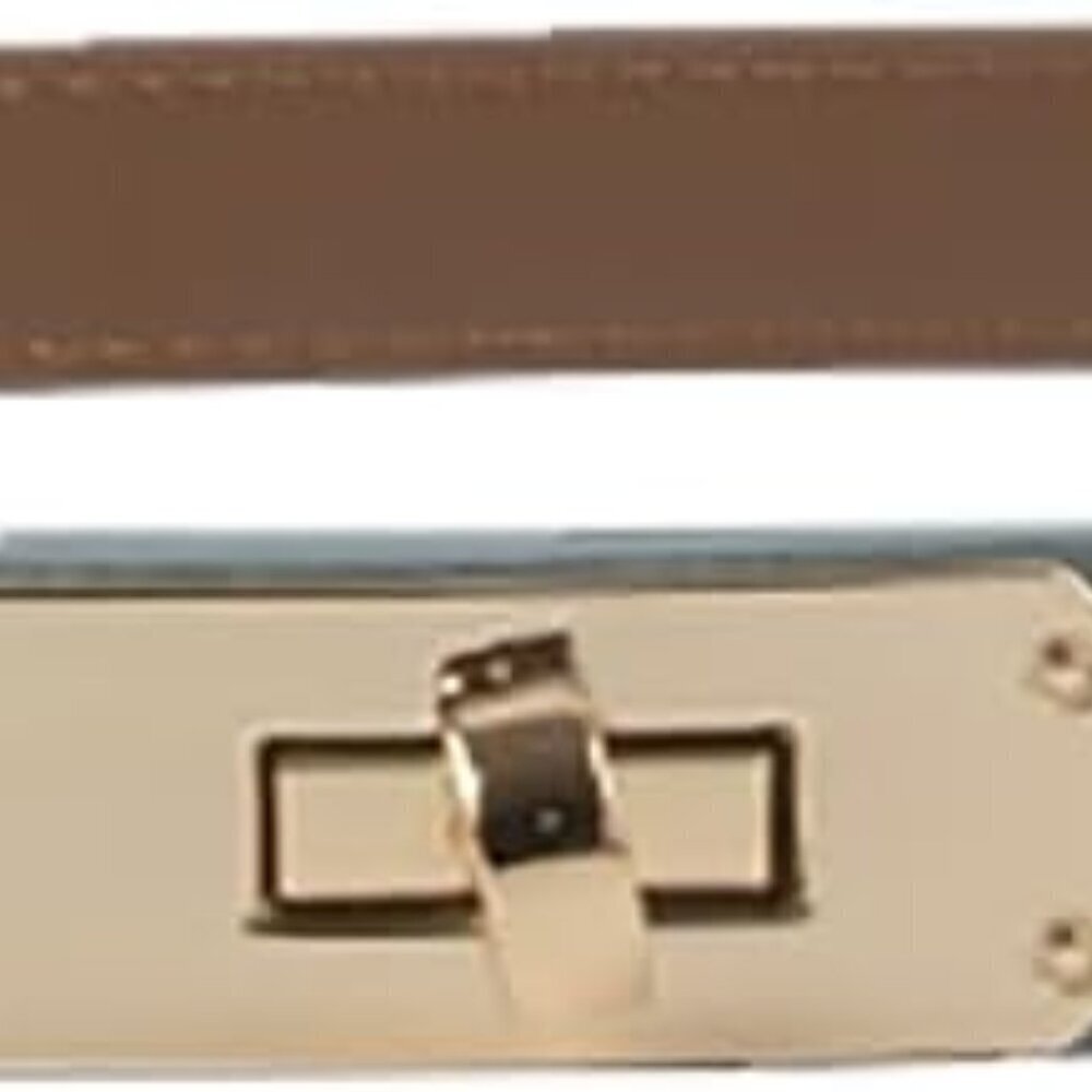 Women's Skinny Leather Belt Adjustable Silver Turn-Lock Buckle for Dresses